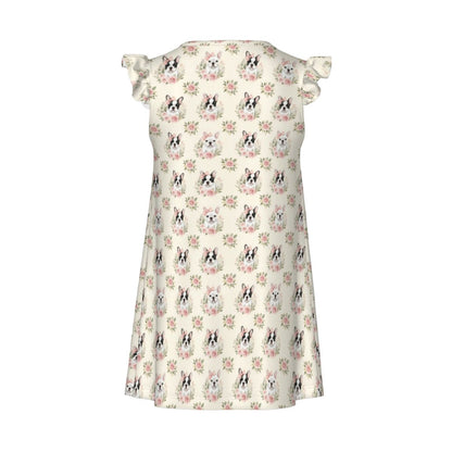 French Bulldog Girl's Flutter Sleeve Nightgown