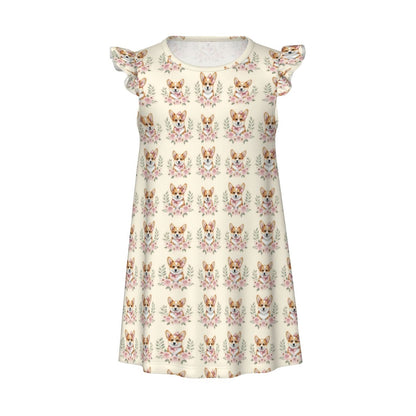 Corgi Girl's Flutter Sleeve Nightgown