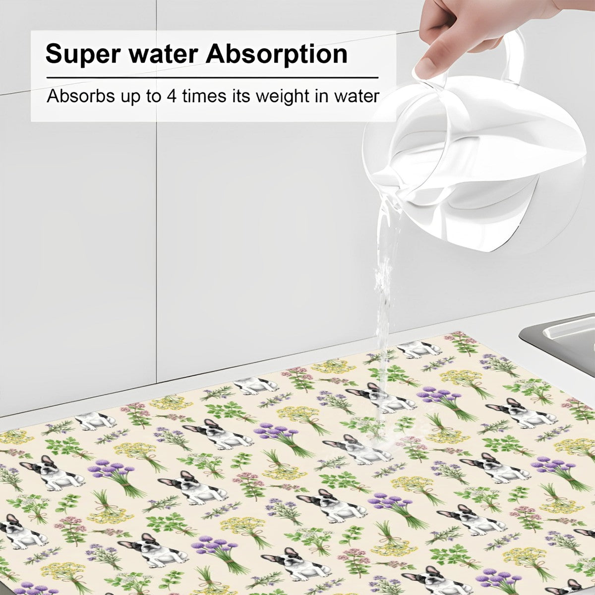 French Bulldog Large Dish Drying Mat