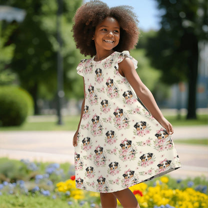 Australian Shepherd Dog Girl's Flutter Sleeve Nightgown