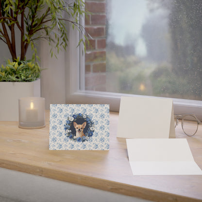 Chihuahua Dog Blue Floral Greeting Card Set