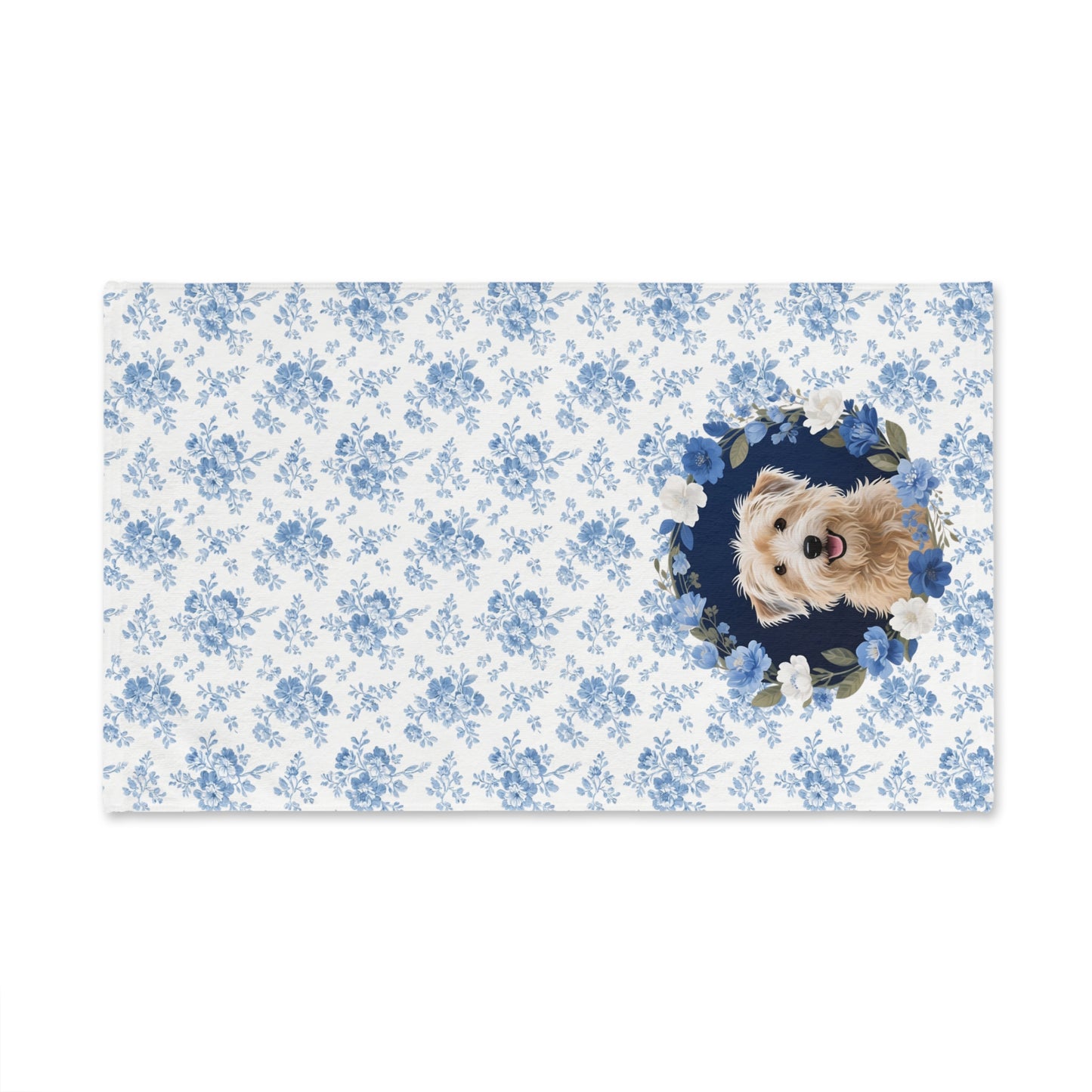 Blue Floral Wheaten Terrier Dog Portrait Hand Towel – Cute Pet Bathroom Accessory