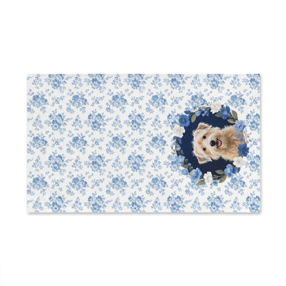 Blue Floral Wheaten Terrier Dog Portrait Hand Towel – Cute Pet Bathroom Accessory