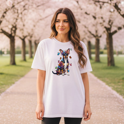 Whimsical Floral Rat Terrier Tee – Colorful Dog Lover Shirt with Butterflies