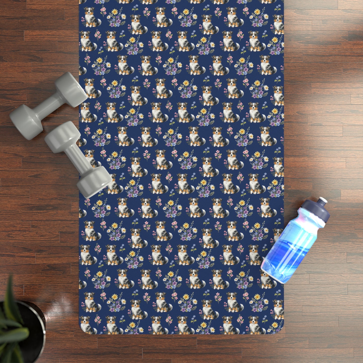 Australian Shepherd Dog Floral Yoga Mat – Durable Non-Slip Rubber Surface for Home & Studio Practice