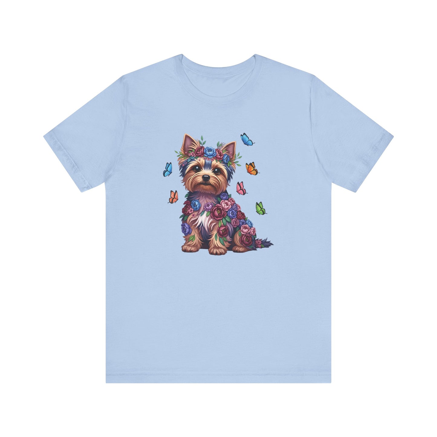 Whimsical Floral Yorkshire Terrier Tee – Colorful Dog Lover Shirt with Butterflies