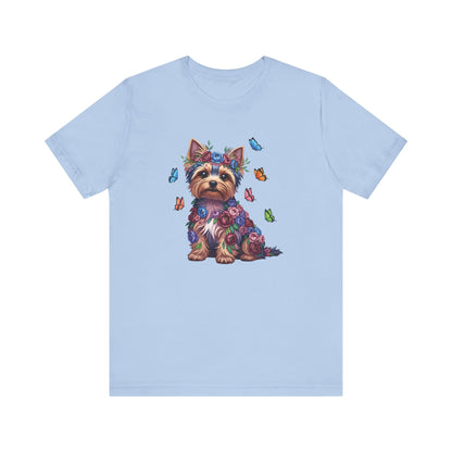 Whimsical Floral Yorkshire Terrier Tee – Colorful Dog Lover Shirt with Butterflies