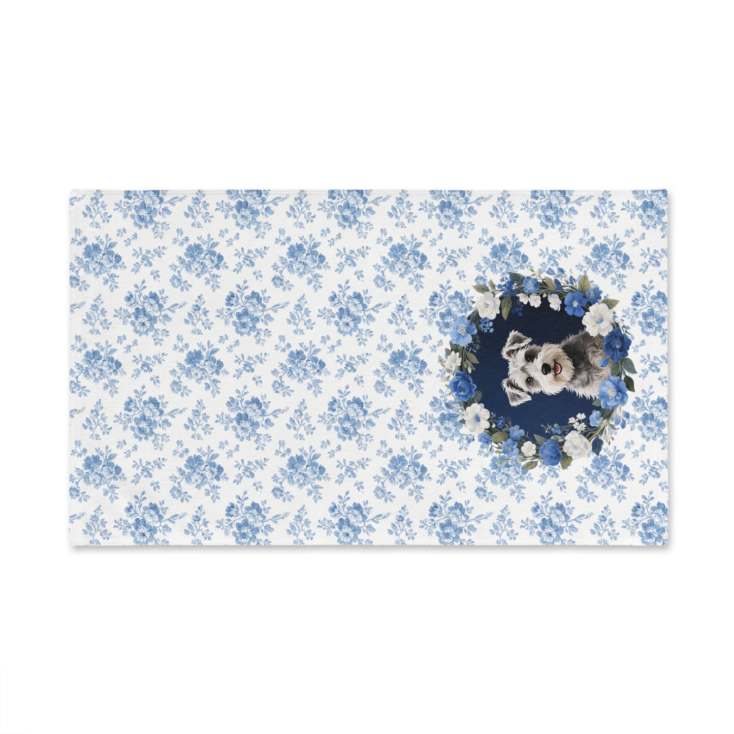 Blue Floral Schnauzer Dog Portrait Hand Towel – Cute Pet Bathroom Accessory