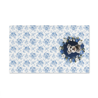 Blue Floral Schnauzer Dog Portrait Hand Towel – Cute Pet Bathroom Accessory
