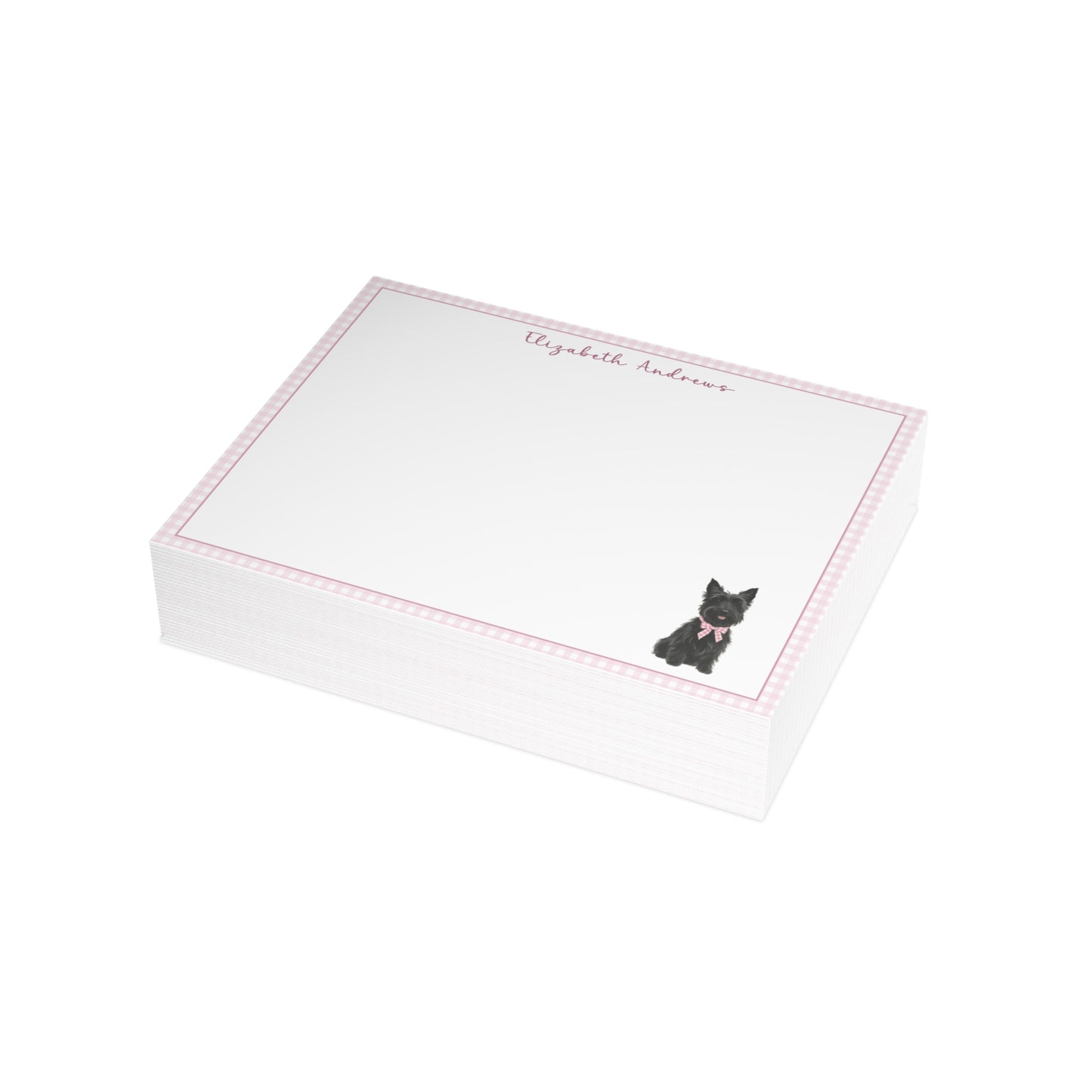 Scottish Terrier Dog Pink Gingham Personalized Notecard Set