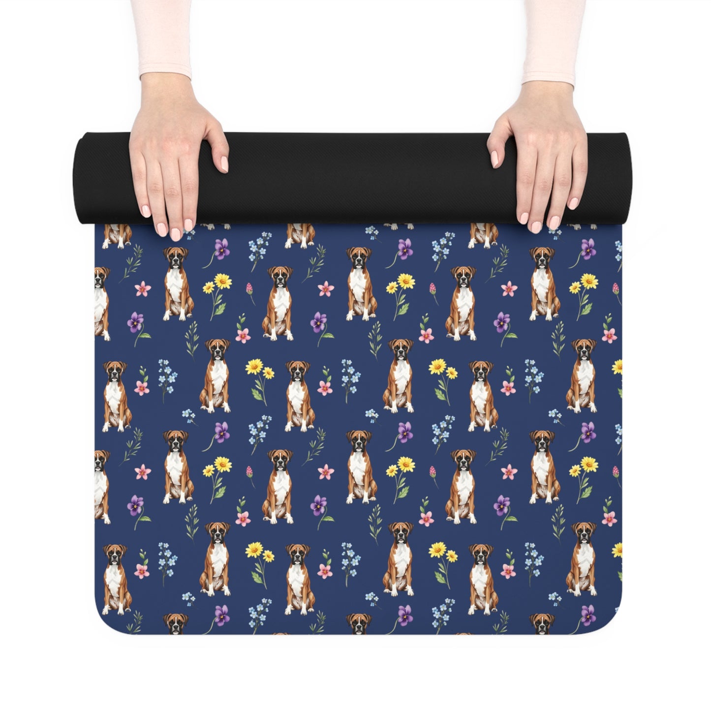 Boxer Dog Floral Yoga Mat – Durable Non-Slip Rubber Surface for Home & Studio Practice