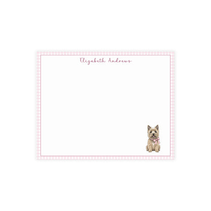 Cairn Terrier Pink Gingham Personalized Notecard Set
