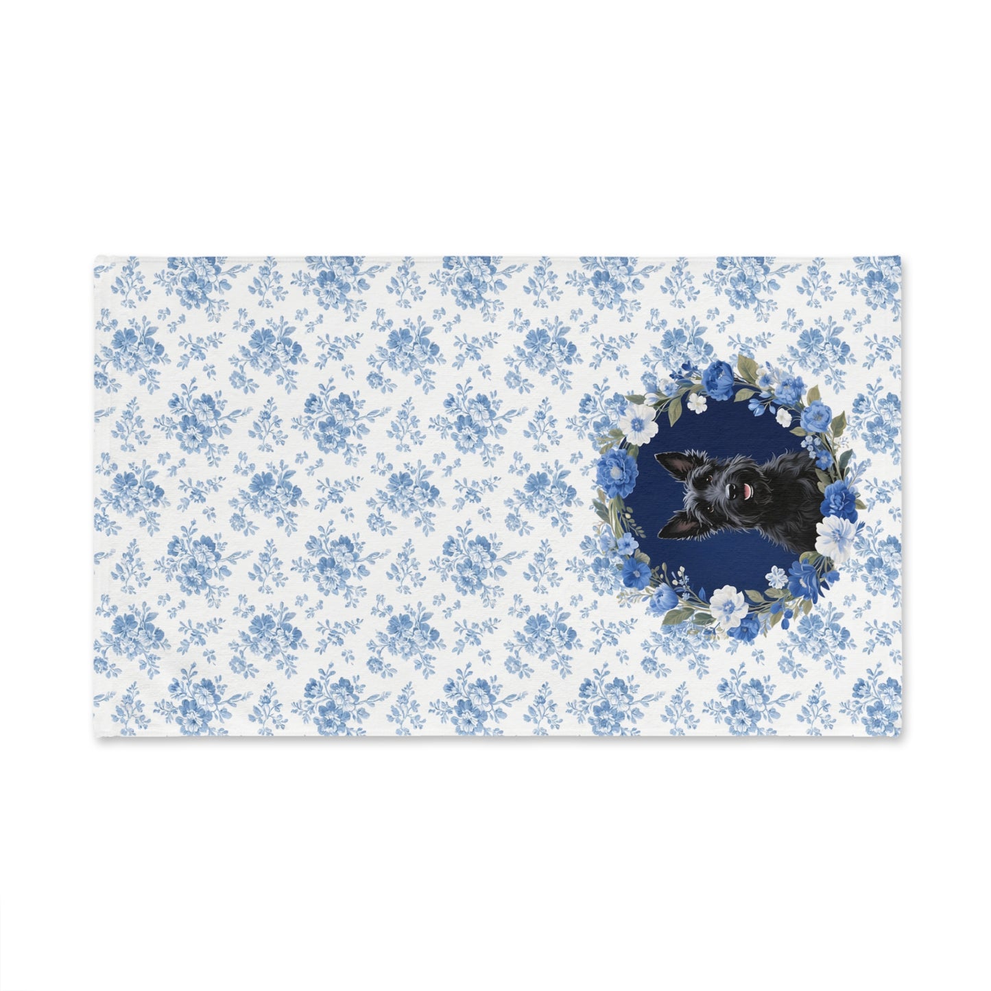 Blue Floral Scottish Terrier Dog Portrait Hand Towel – Cute Pet Bathroom Accessory