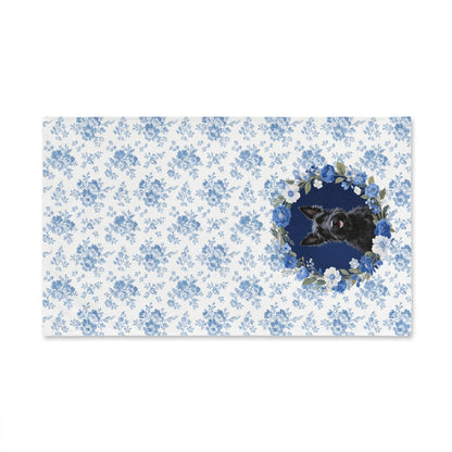 Blue Floral Scottish Terrier Dog Portrait Hand Towel – Cute Pet Bathroom Accessory