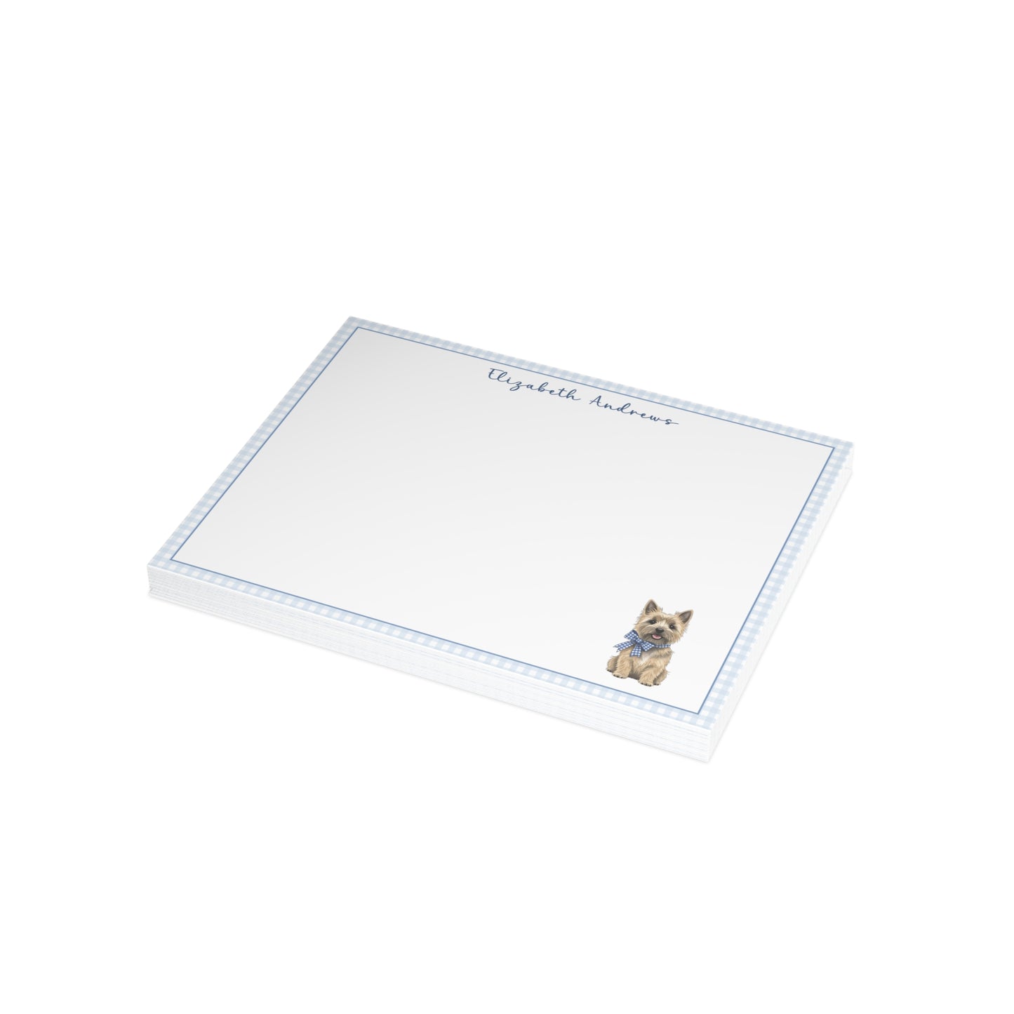 Cairn Terrier Blue Gingham Personalized Notecard Set