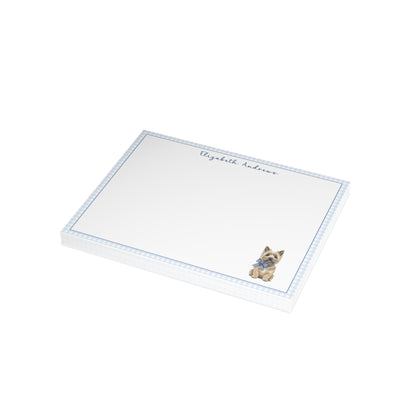 Cairn Terrier Blue Gingham Personalized Notecard Set