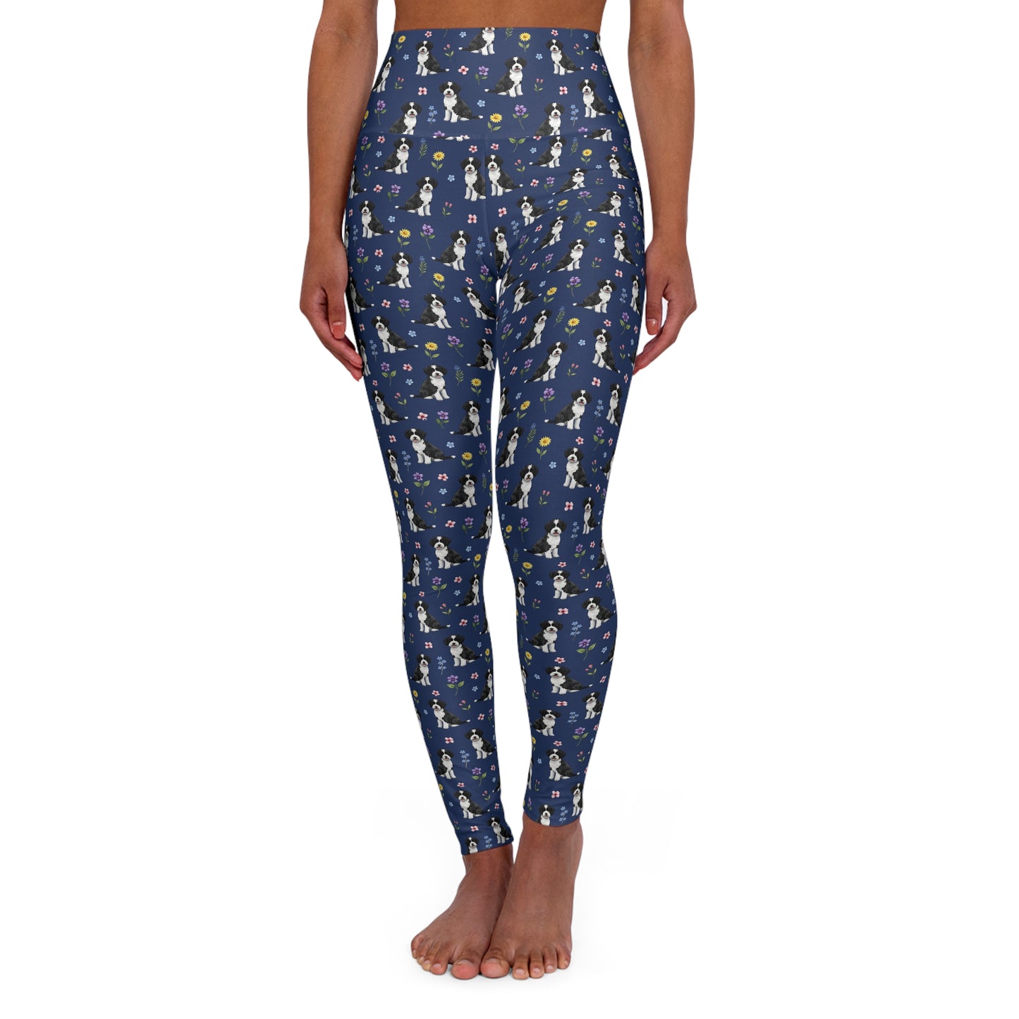Portuguese Water Dog Floral High Waisted Yoga Leggings - Perfect for Fitness & Everyday Wear