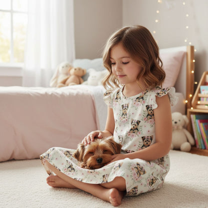Yorkshire Terrier Girl's Flutter Sleeve Nightgown