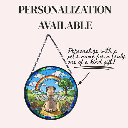 Pug Rainbow Bridge Stained Glass Suncatcher