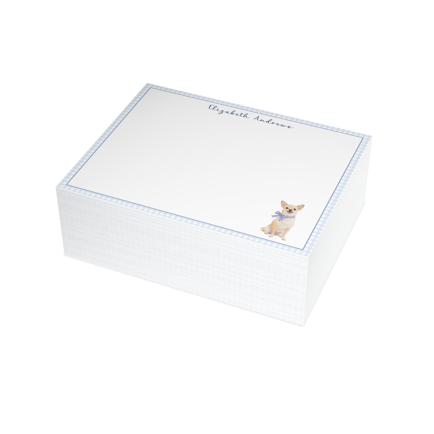 Chihuahua Dog Blue Gingham Personalized Notecard Set