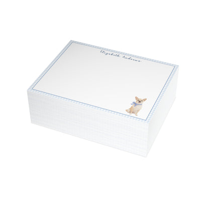 Chihuahua Dog Blue Gingham Personalized Notecard Set