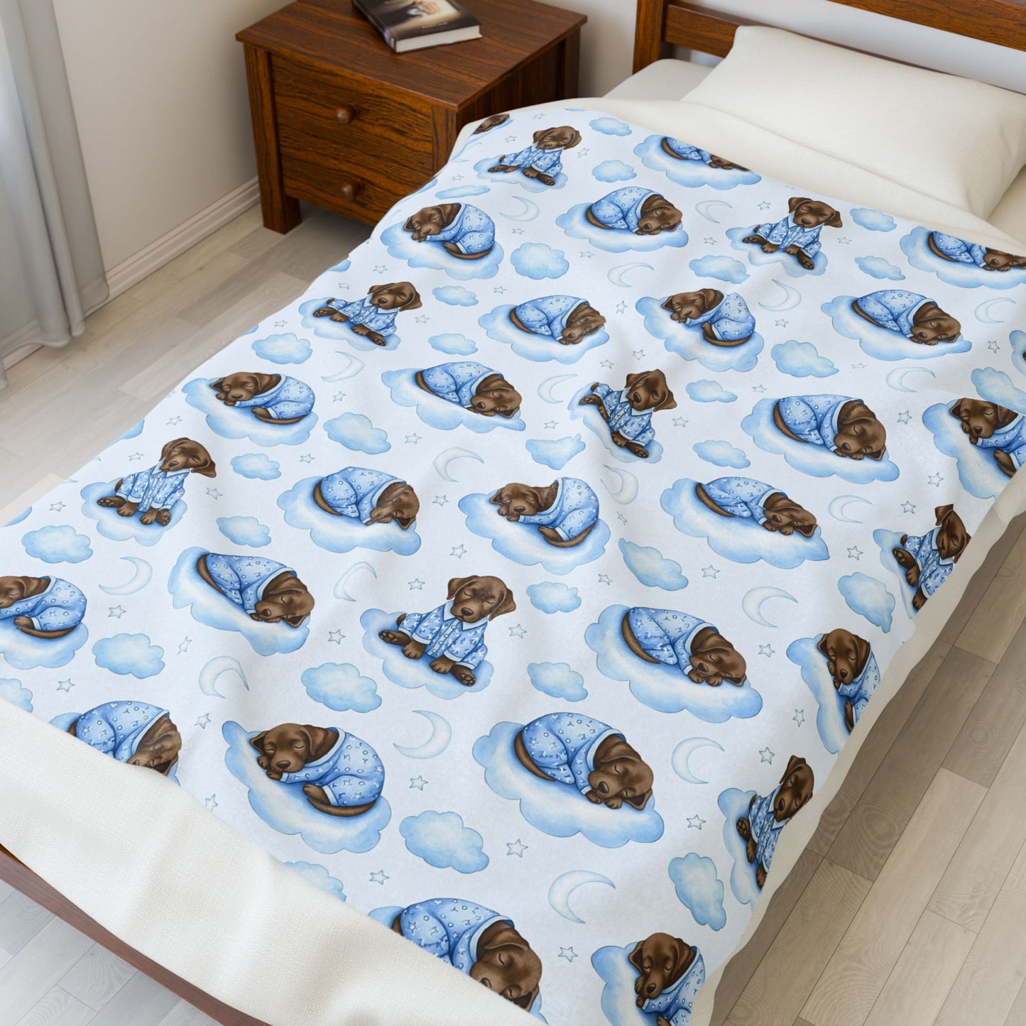 Chocolate Labrador Retriever Blue Baby Blanket, Chocolate Lab Dog Baby Shower Baby Boy Newborn Gift Hospital Announcement Blanket Homecoming