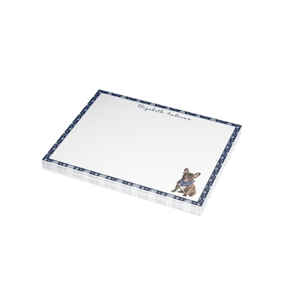 Personalized French Bulldog Navy Blue Paisley Notecard Set
