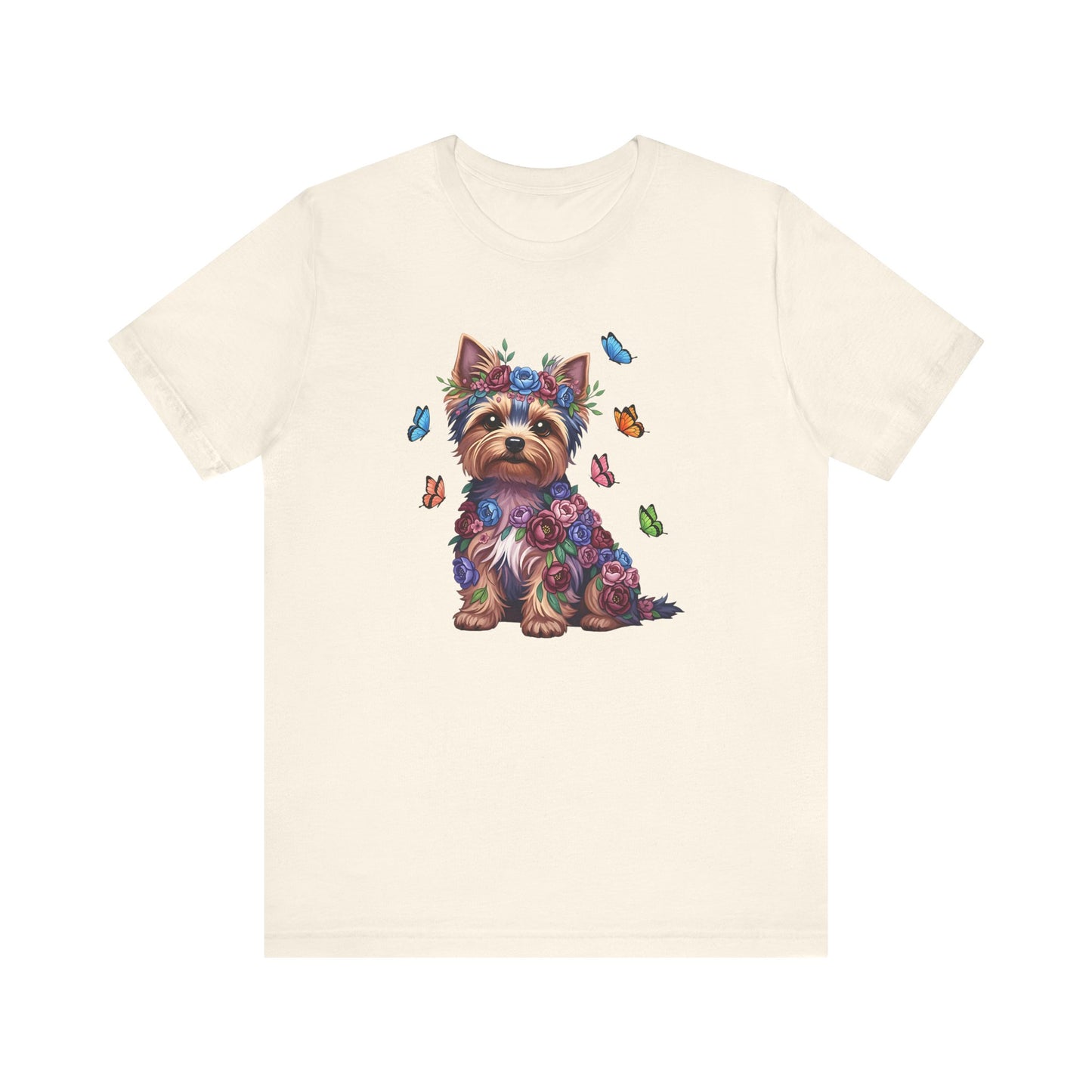 Whimsical Floral Yorkshire Terrier Tee – Colorful Dog Lover Shirt with Butterflies