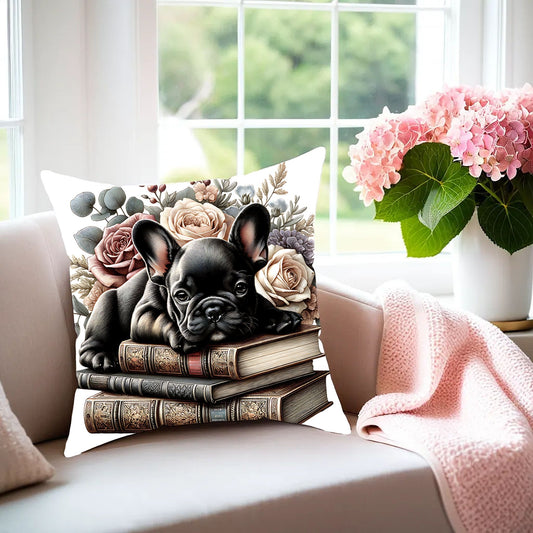 French Bulldog Throw Pillow for Book Lovers