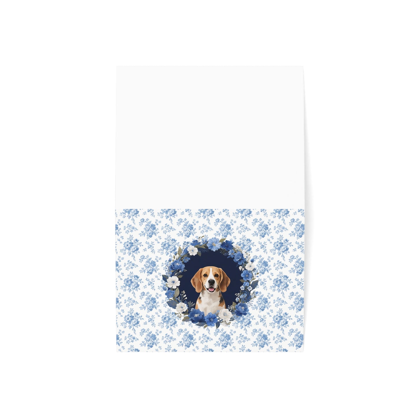 Beagle Dog Blue Floral Greeting Card Set