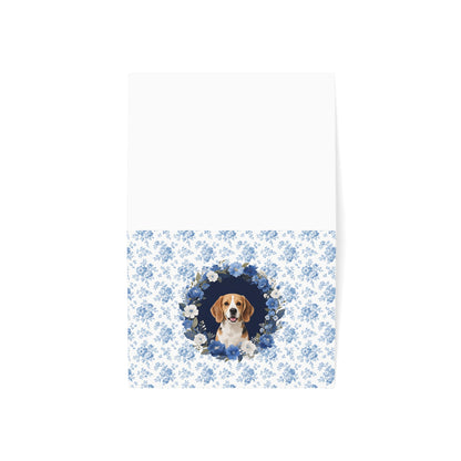 Beagle Dog Blue Floral Greeting Card Set