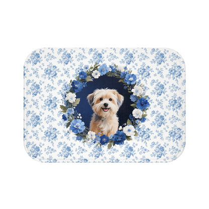 Blue Floral Havanese Bath Mat – Cute Havanese Dog Bathroom Rug