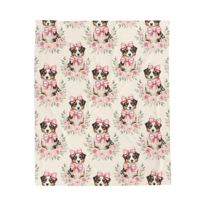 Australian Shepherd Pink Baby Blanket, Aussie Dog Baby Shower Baby Girl Newborn Gift Hospital Announcement Blanket Coming Home