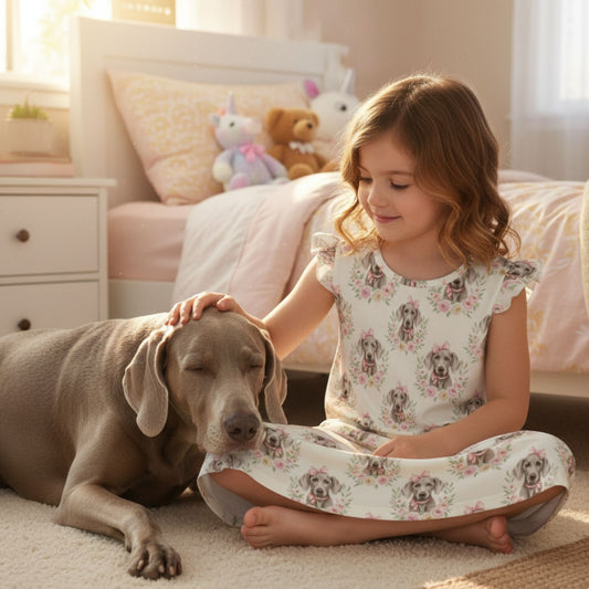 Weimaraner Girl's Flutter Sleeve Nightgown