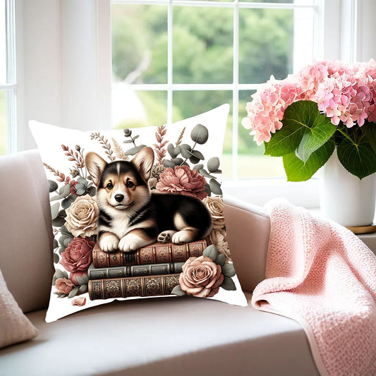 Corgi Throw Pillow for Book Lovers