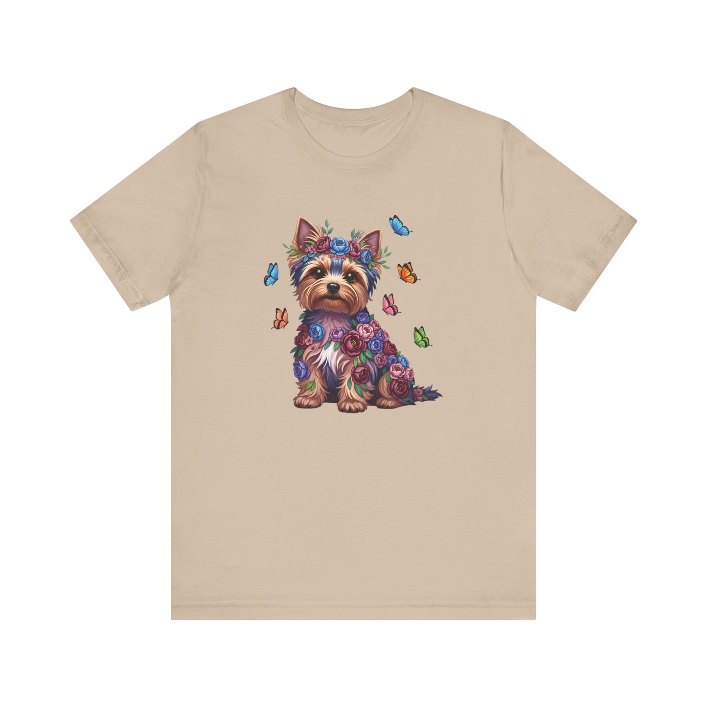 Whimsical Floral Yorkshire Terrier Tee – Colorful Dog Lover Shirt with Butterflies