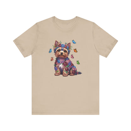 Whimsical Floral Yorkshire Terrier Tee – Colorful Dog Lover Shirt with Butterflies