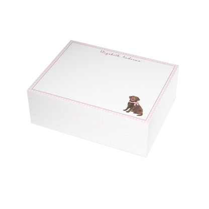 Chocolate Labrador Retriever Dog Pink Gingham Personalized Notecard Set