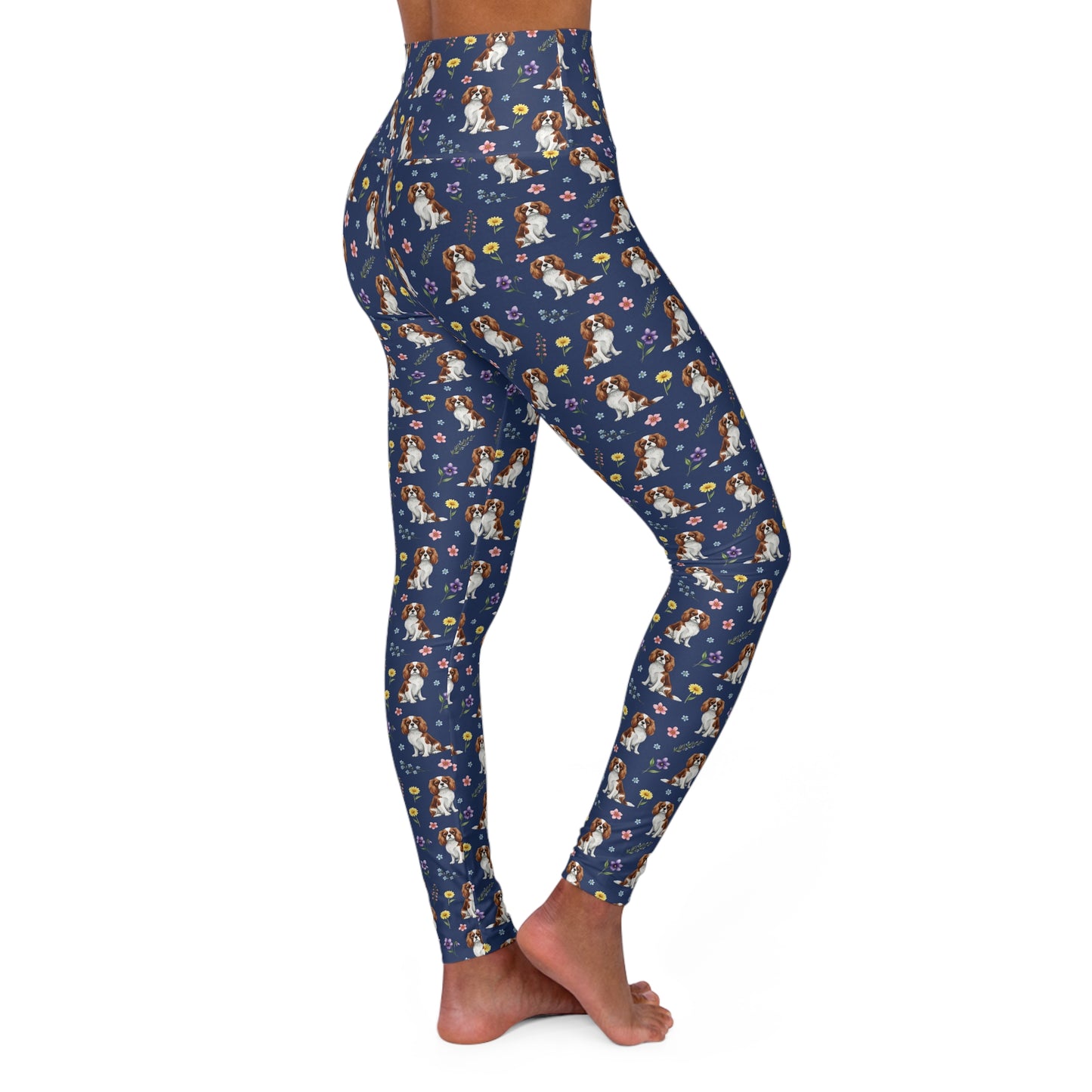 Cavalier King Charles Spaniel Dog Floral High Waisted Yoga Leggings - Perfect for Fitness & Everyday Wear