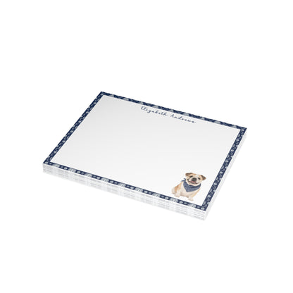 Personalized English Bulldog Navy Blue Paisley Notecard Set