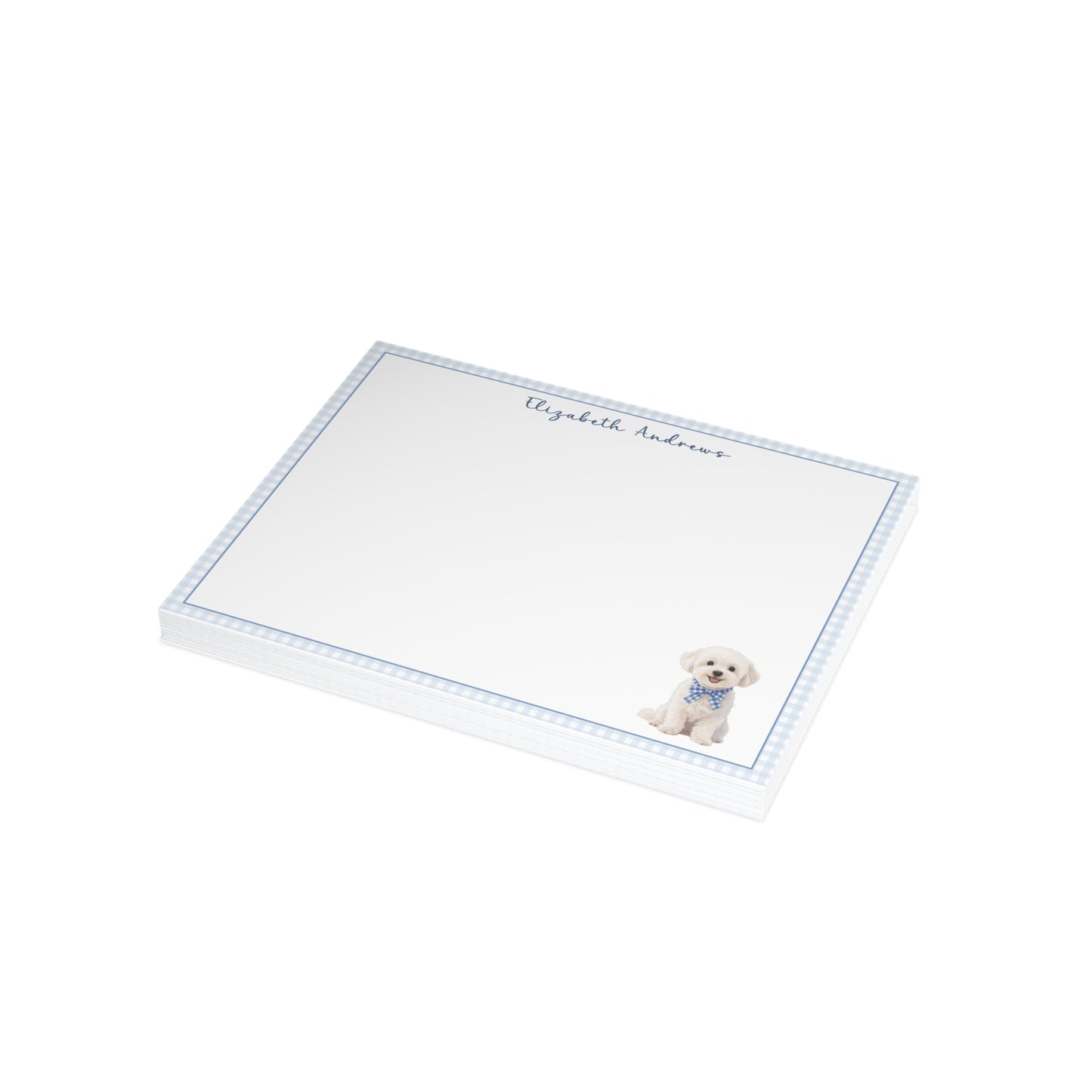 Maltese Dog Blue Gingham Personalized Notecard Set
