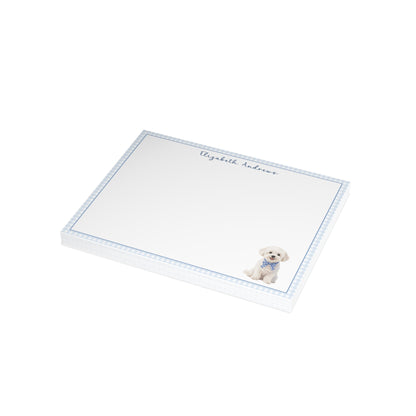 Maltese Dog Blue Gingham Personalized Notecard Set
