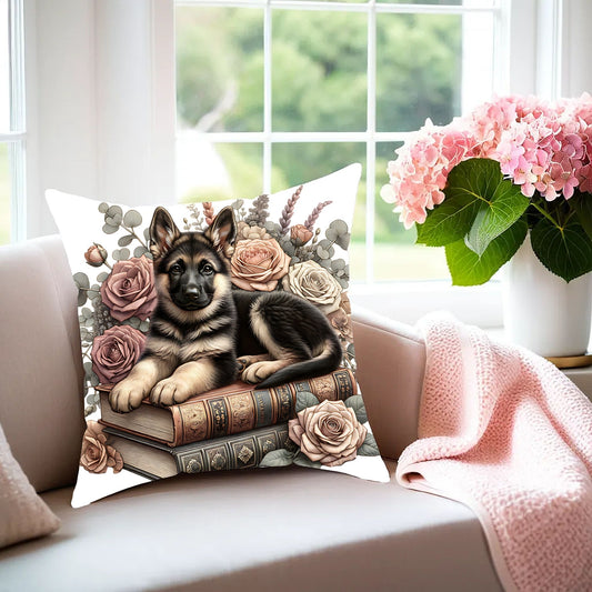 German Shepherd Throw Pillow for Book Lovers