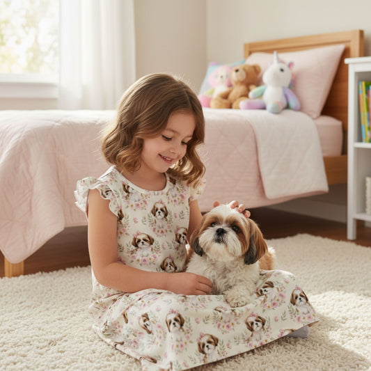 Shih Tzu Girl's Flutter Sleeve Nightgown