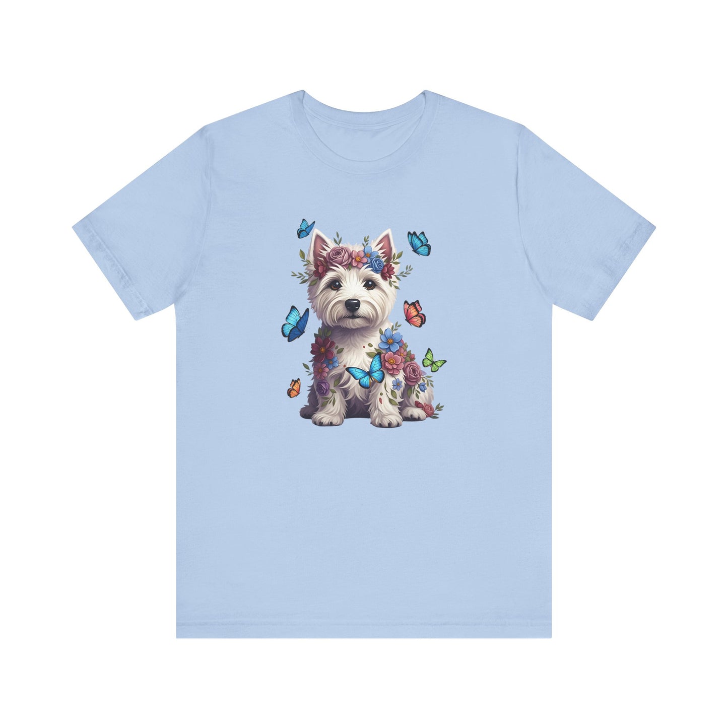 Whimsical Floral West Highland White Terrier Tee – Colorful Dog Lover Shirt with Butterflies