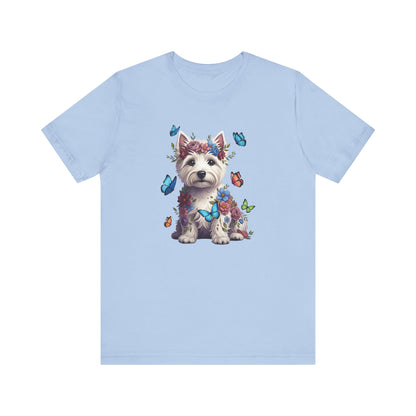 Whimsical Floral West Highland White Terrier Tee – Colorful Dog Lover Shirt with Butterflies