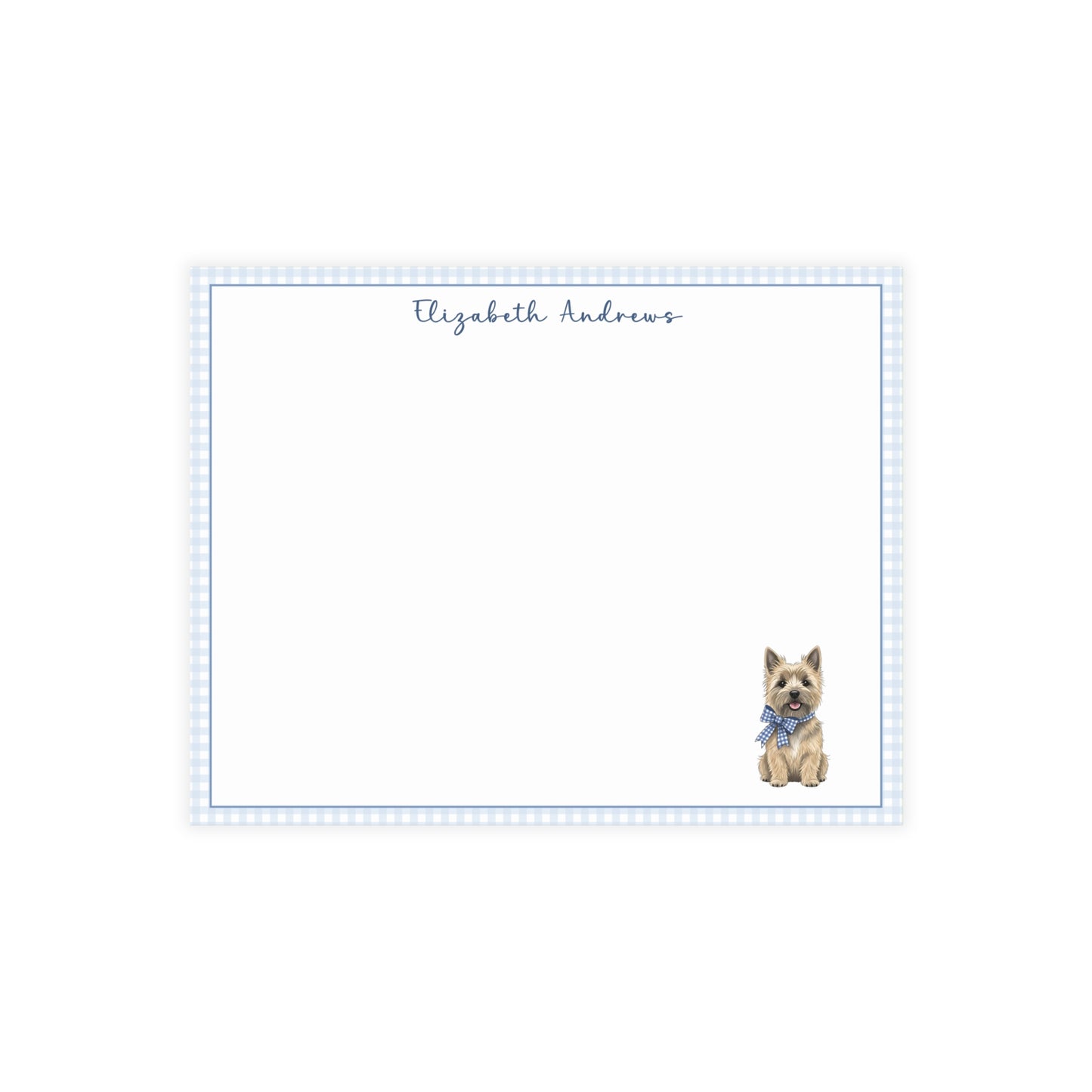 Cairn Terrier Blue Gingham Personalized Notecard Set