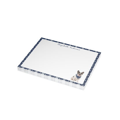 Personalized French Bulldog Navy Blue Paisley Notecard Set