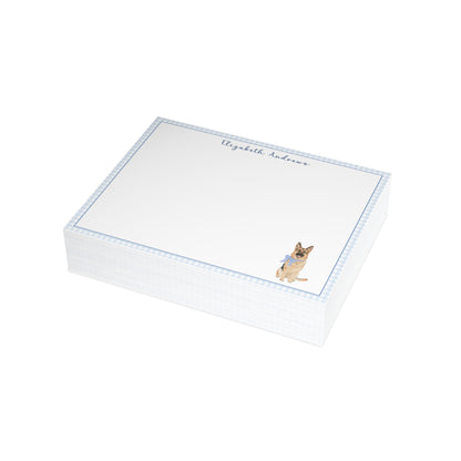 German Shepherd Dog Blue Gingham Personalized Notecard Set