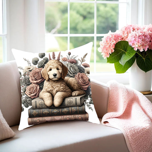 Goldendoodle Throw Pillow for Book Lovers